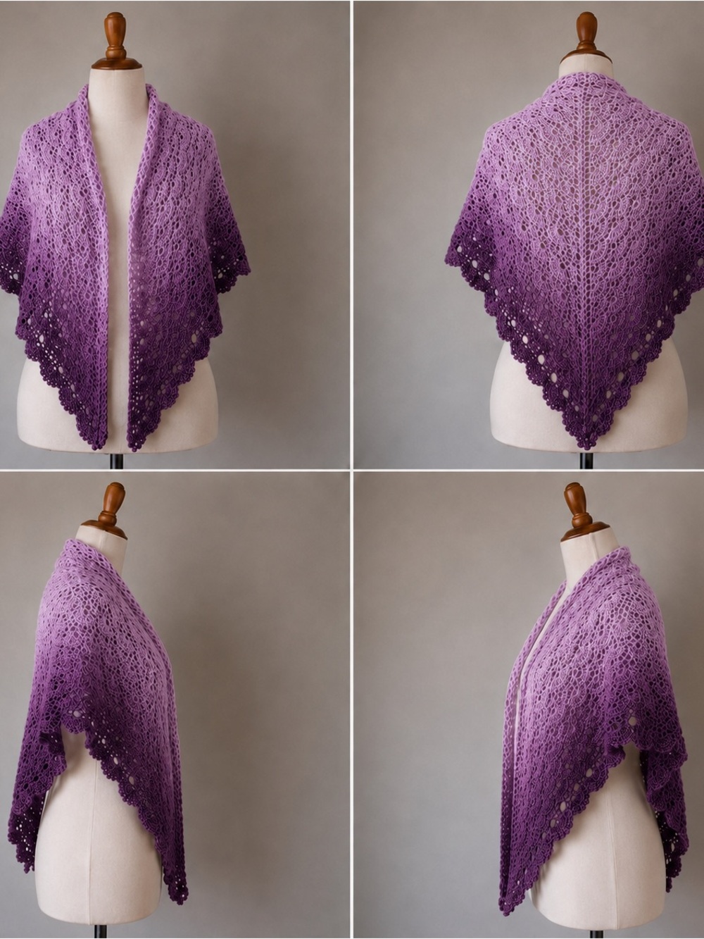 Handmade Lavender Ombre Crochet Shawl & Fingerless Gloves 2 Piece Set Boho Lace